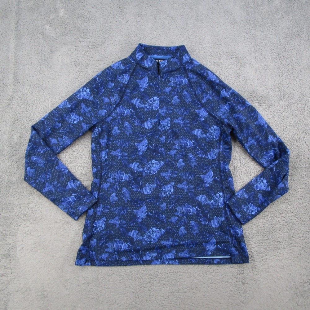 Peter Millar Crown Sport Blue Abaco Floral Quarter Zip Pullover Palos Verdes GC
